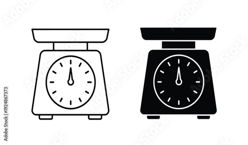 Two kitchen scales in black and white on for cooking and baking
