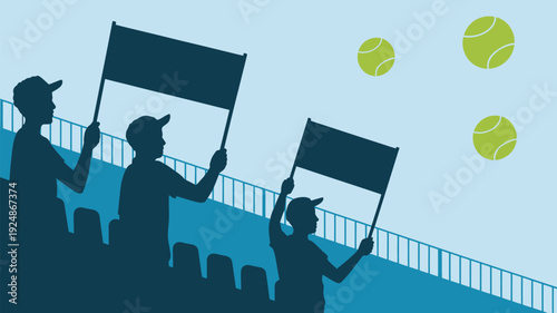 A group of people holding flags in a stadium while tennis balls float in the air