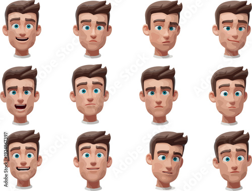 Pixel Art Character Faces Expressing Various Emotions On White Background