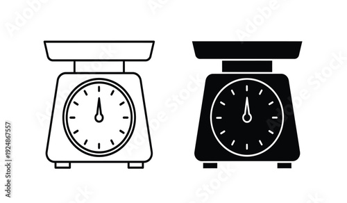 Two kitchen scales one in black and white and the other in solid black on a for cooking and baking