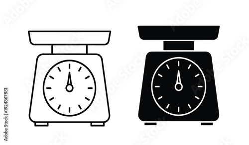 Two kitchen scales one black and one white in line art style for cooking and baking