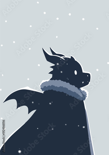 Pixel Art Dragon in Snow Winter Cloak Minimal Illustration