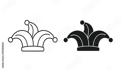 Two jester hats in black and white on a pure