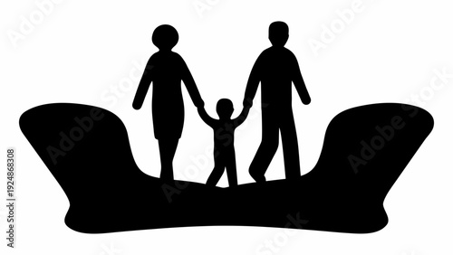 Family standing together on a boat in silhouette