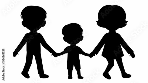 Happy family holding hands together in silhouette