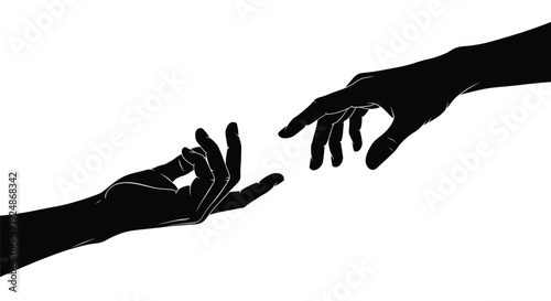 Two silhouetted hands reaching for each other symbolizing connection and human touch