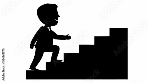 Businessman climbing stairs to success with thumbs up