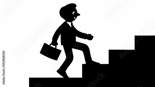 Confident businessman climbing stairs to success