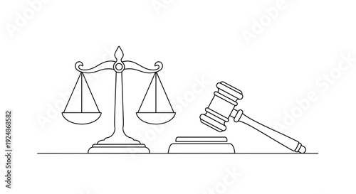 Scales of justice and a gavel symbols representing law and legal proceedings