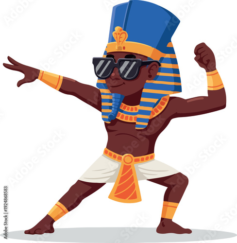 Pharaoh Dabbing With Sunglasses On White Background Flat Design Illustration