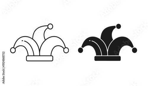 Two jester hats in black and white on a pure
