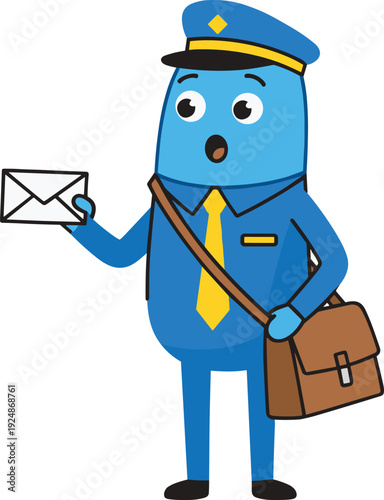Cartoon postman delivering envelope, mail service worker concept illustration isolated flat vector character design