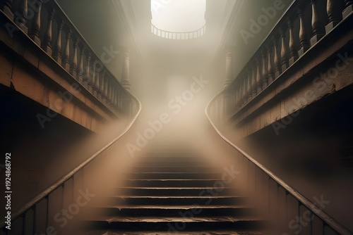 Staircase Disappearing into Fog Passage of Time