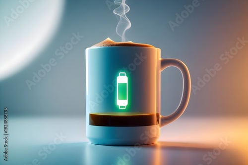 Coffee Mug Shaped Like Battery Energy Depletion