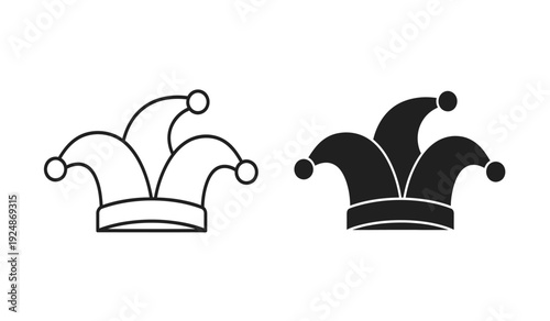 Two jester hats in black and white on a pure