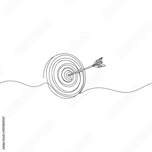 Continuous Line Drawing of Arrow Hitting Bullseye Target for Business Success and Achievement