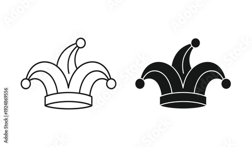 Two jester hats in black and white on a pure