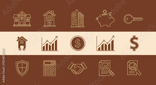 Financial Icons Representing Growth and Security.