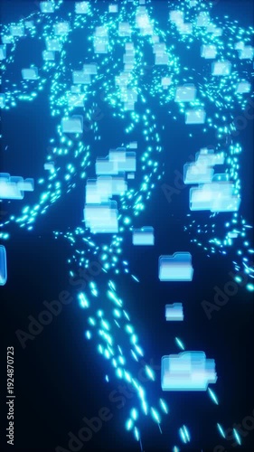 Cloud Computing Data Upload Animation with Glowing Blue Particle