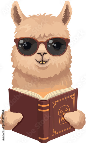Pixel Art Llama Wearing Sunglasses Reading A Book