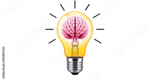 Light bulb with a brain inside isolated on transparent background