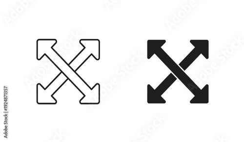 Black and white icons of two arrows crossing each other in opposite directions, symbolizing opposing forces or directions