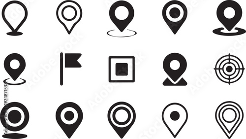 Map Pin Icon Set. Location, Geolocation, GPS Marker and Pointer Symbols on White Background Vector Illustration