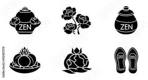 Zen Symbols Collection Icons Representing Peace and Serenity.