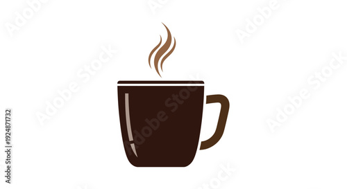 A simple vector illustration of a dark brown coffee cup with rising steam