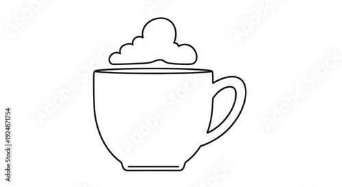 Simple line drawing of a cup with fluffy foam or whipped cream on top