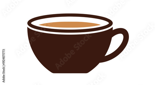 Simple illustration of a dark brown coffee cup with liquid inside isolated on white
