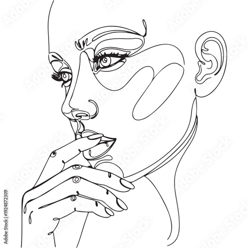 Thoughtful portrait of a woman's face in minimalist line art style