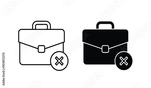 Vector icons of two briefcases with rejected signs