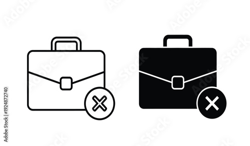Black and white briefcase icons with rejected status symbols