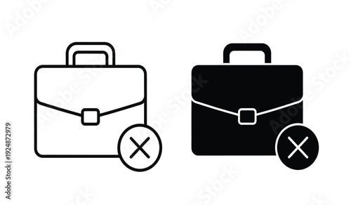 Vector icons of two briefcases with rejected and accepted symbols on for business and office concepts
