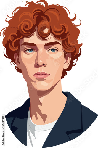 Pixel Art Portrait Red Haired Man Blue Eyes Dark Jacket White Shirt