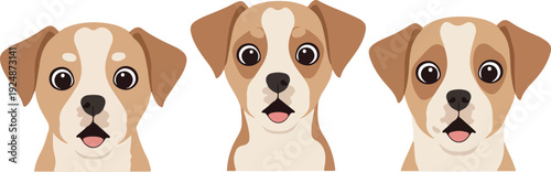 Pixel Art Puppies With Open Mouths In Tan White Colors