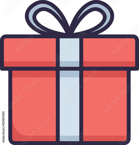 Red Gift Box Ribbon Flat Design Isolated Object Simple Icon