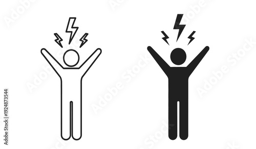 Vector illustrations of people experiencing electric shock or pain with lightning bolts