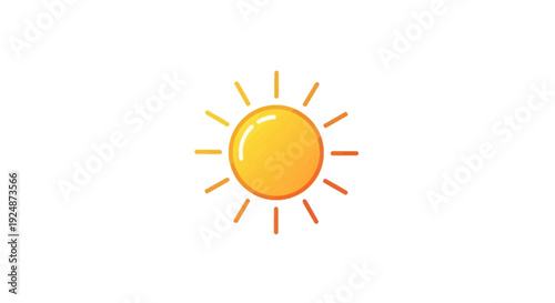 Hand Drawn Sun Icon with Rays, Yellow Orange Gradient, Simple Doodle Style