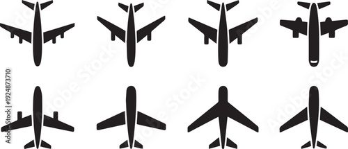 Airplane Icons Set. Flat Aircraft Symbols for Aviation, Flight, Travel and Transportation Vector Illustration