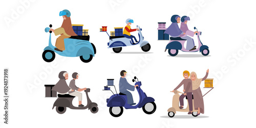 Muslim People Going Back Home by Motorbike