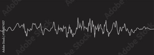 Sound waves and audio waveform elements. Song or music track shapes. Voice signal visualization. Digital soundwave icon set. Music rhythm frequency pulse graphic vector element. Black background.