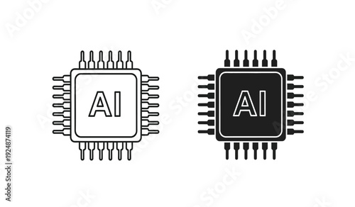 Two ai microchip computer processor icons with different colored backgrounds