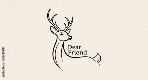 Elegant Deer Illustration with "Dear Friend" Text - Minimalist Logo Design