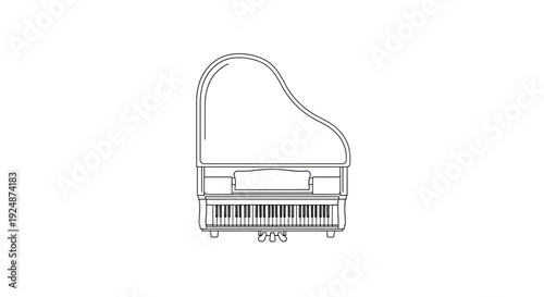 Elegant Grand Piano Outline Drawing, Musical Instrument Icon, Black and White Vector Art