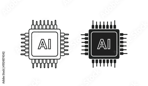 Two ai microchip processor icons with white and black colors