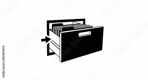 Filing Cabinet Drawer with Folders and Arrow, Office Organization Concept