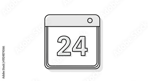 Calendar Page with Number 24 - Simple Line Art Icon