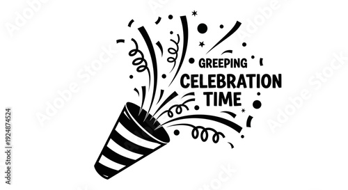 Celebration Time: Party Popper Exploding with Confetti and Streamers